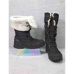 Kamik Waterproof Winter Boots Faux Fur Trim Brown Lace Up Tall or Fold Down Sz 9